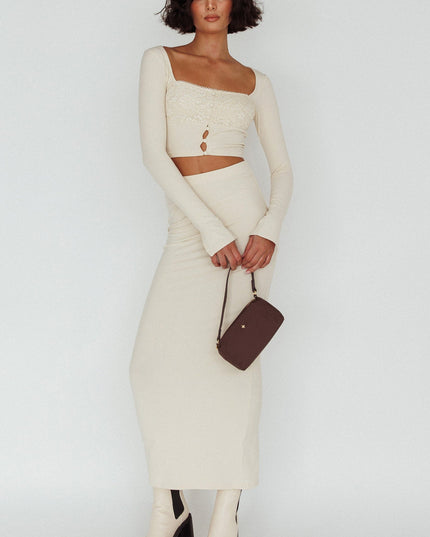 Beige Stretch Maxi Skirt