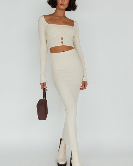 Beige Stretch Maxi Skirt