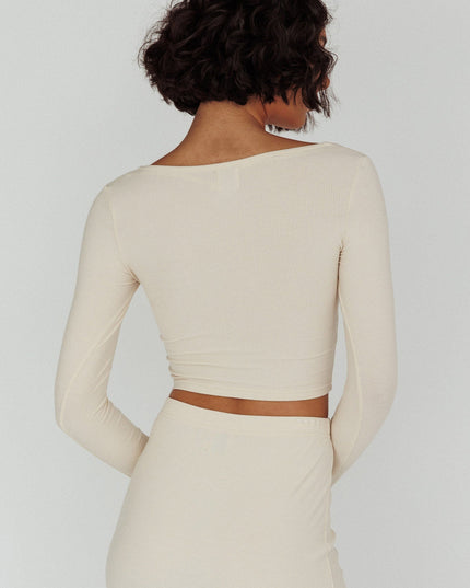 Beige Lace Bust Long Sleeve Top