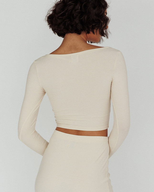 Beige Lace Bust Long Sleeve Top