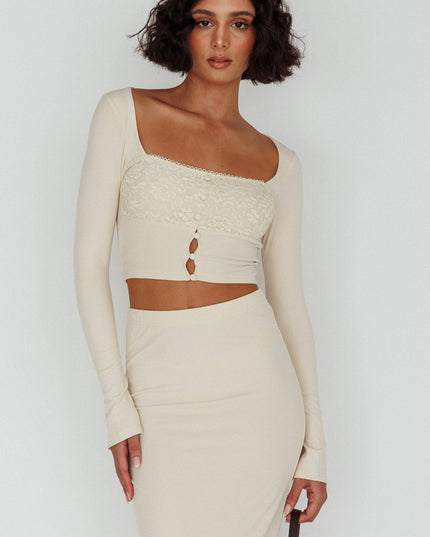 Beige Lace Bust Long Sleeve Top