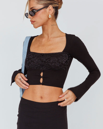 Black Lace Bust Long Sleeve Top