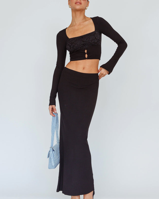 Black Lace Bust Long Sleeve Top