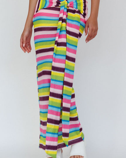 Multi Tie Waist Knit Maxi Skirt Blue