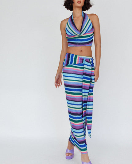 Multi Tie Waist Knit Maxi Skirt Purple