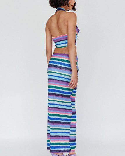 Multi Tie Waist Knit Maxi Skirt Purple
