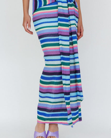 Multi Tie Waist Knit Maxi Skirt Purple