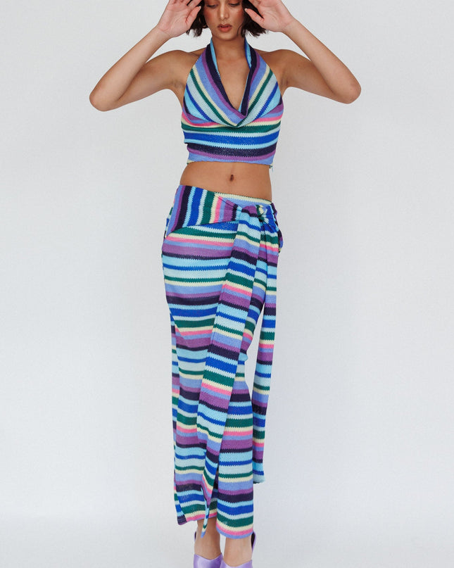 Multi Tie Waist Knit Maxi Skirt Purple