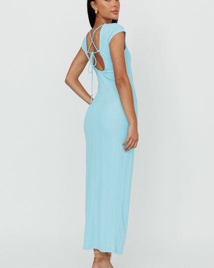 Blue Cap Sleeve Cut-Out Midi Dress