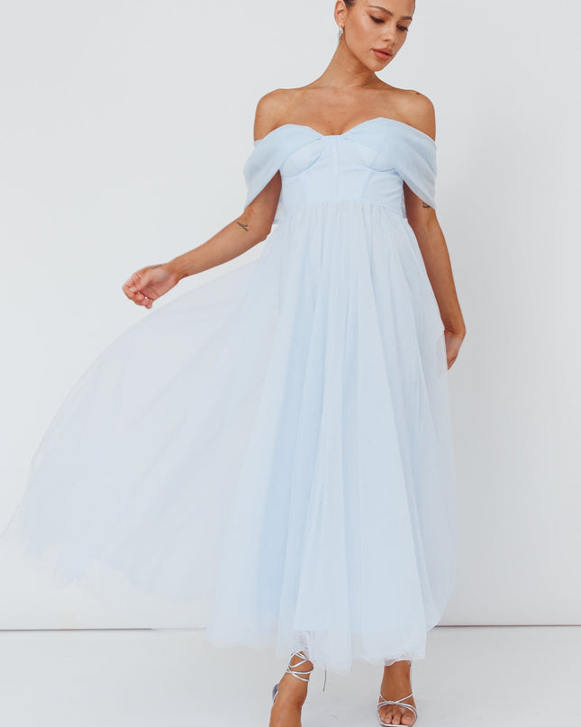 Powder Blue Lovers Off-Shoulder Maxi Dress