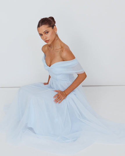Powder Blue Lovers Off-Shoulder Maxi Dress