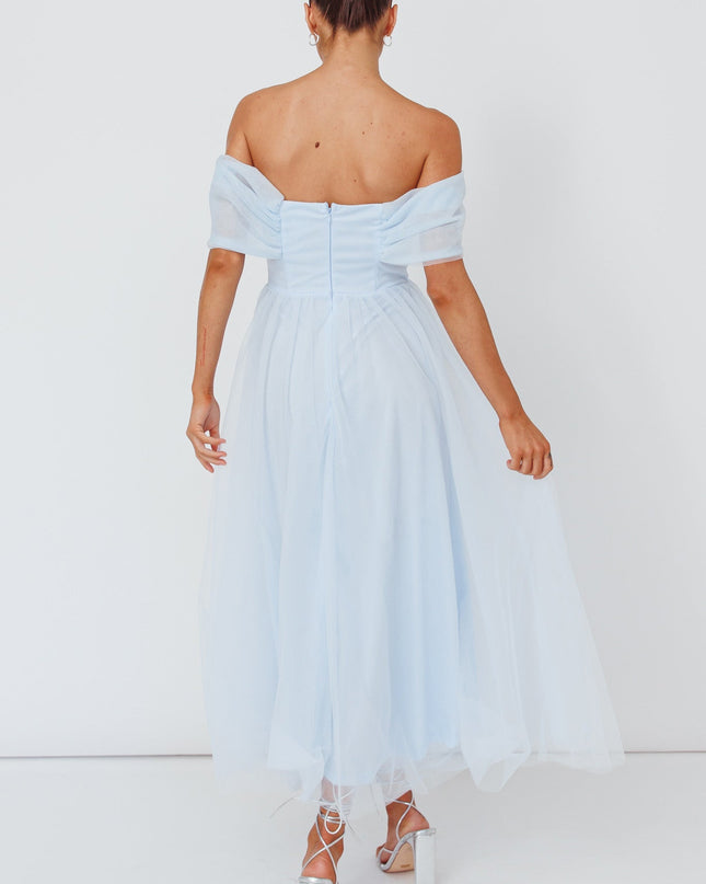 Powder Blue Lovers Off-Shoulder Maxi Dress