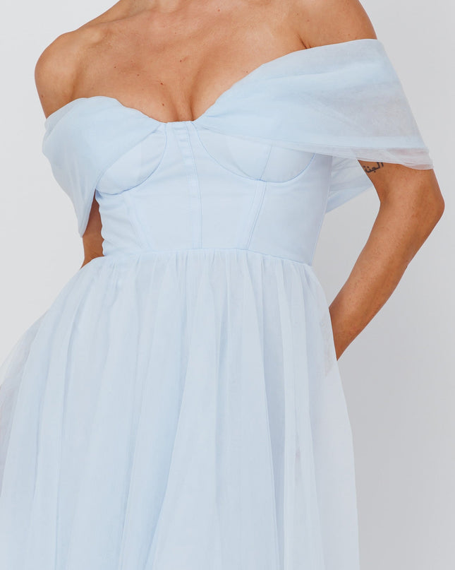 Powder Blue Lovers Off-Shoulder Maxi Dress