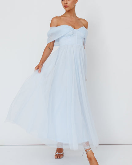Powder Blue Lovers Off-Shoulder Maxi Dress
