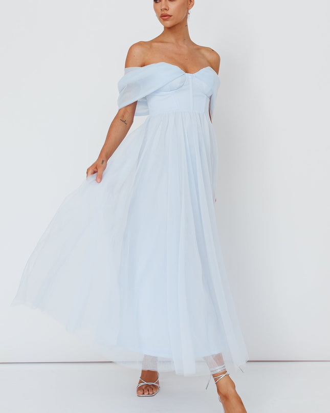 Powder Blue Lovers Off-Shoulder Maxi Dress