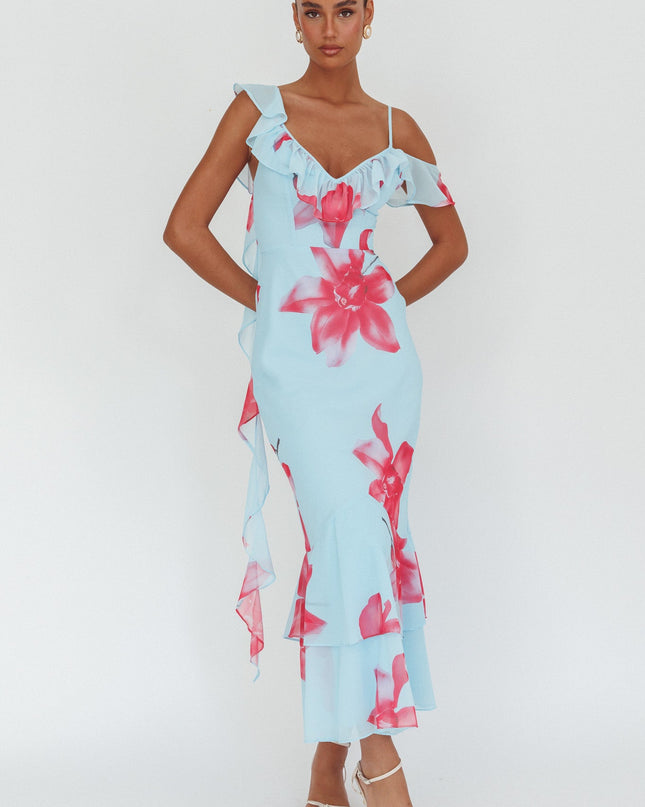 Blue Sun Lover Ruffle Trim Maxi Dress Lily