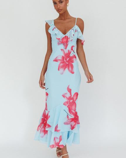 Blue Sun Lover Ruffle Trim Maxi Dress Lily