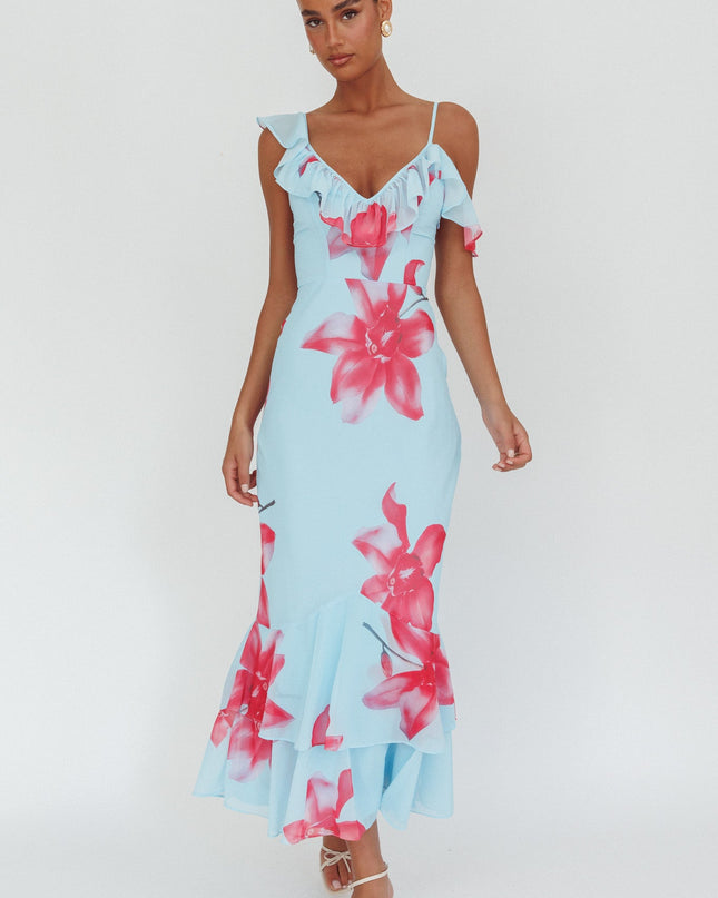 Blue Sun Lover Ruffle Trim Maxi Dress Lily