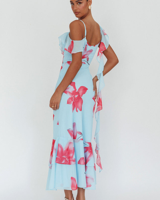 Blue Sun Lover Ruffle Trim Maxi Dress Lily