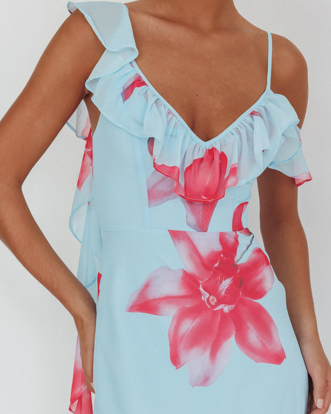 Blue Sun Lover Ruffle Trim Maxi Dress Lily