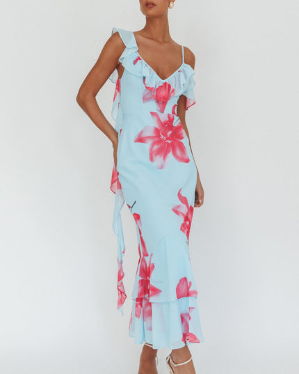 Blue Sun Lover Ruffle Trim Maxi Dress Lily