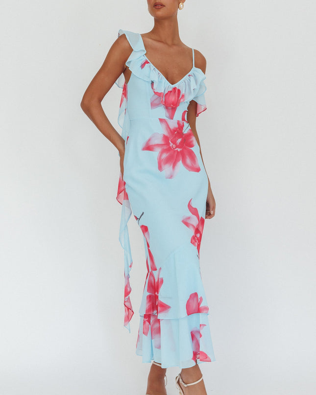 Blue Sun Lover Ruffle Trim Maxi Dress Lily