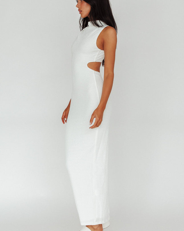 White Sleeveless Cut-Out Waist Maxi Dress