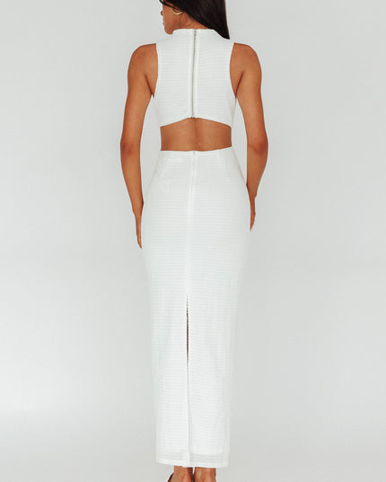 White Sleeveless Cut-Out Waist Maxi Dress