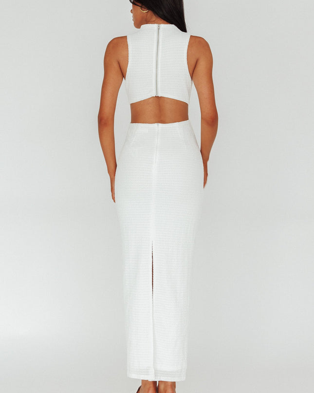 White Sleeveless Cut-Out Waist Maxi Dress
