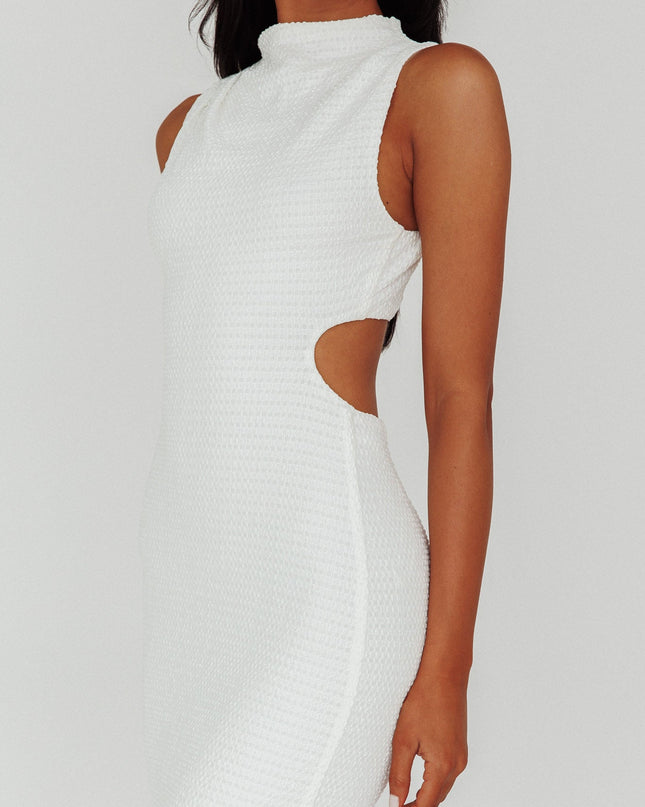 White Sleeveless Cut-Out Waist Maxi Dress