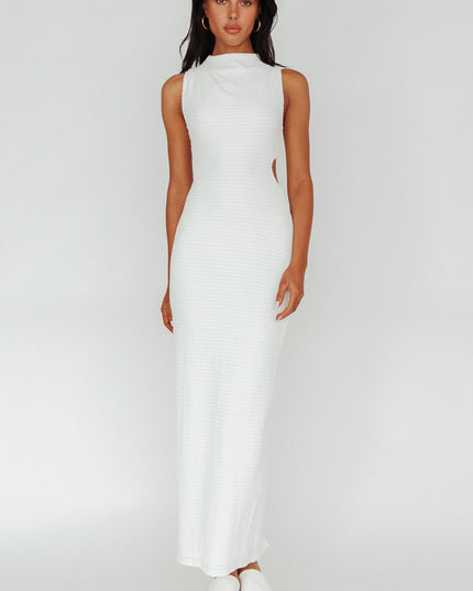 White Sleeveless Cut-Out Waist Maxi Dress