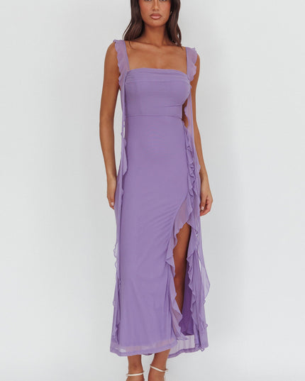 Lilac Ruffle Trim Maxi Dress