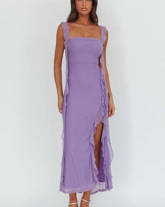 Lilac Ruffle Trim Maxi Dress