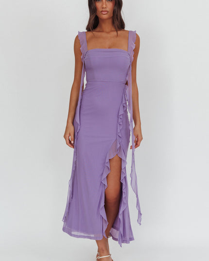 Lilac Ruffle Trim Maxi Dress