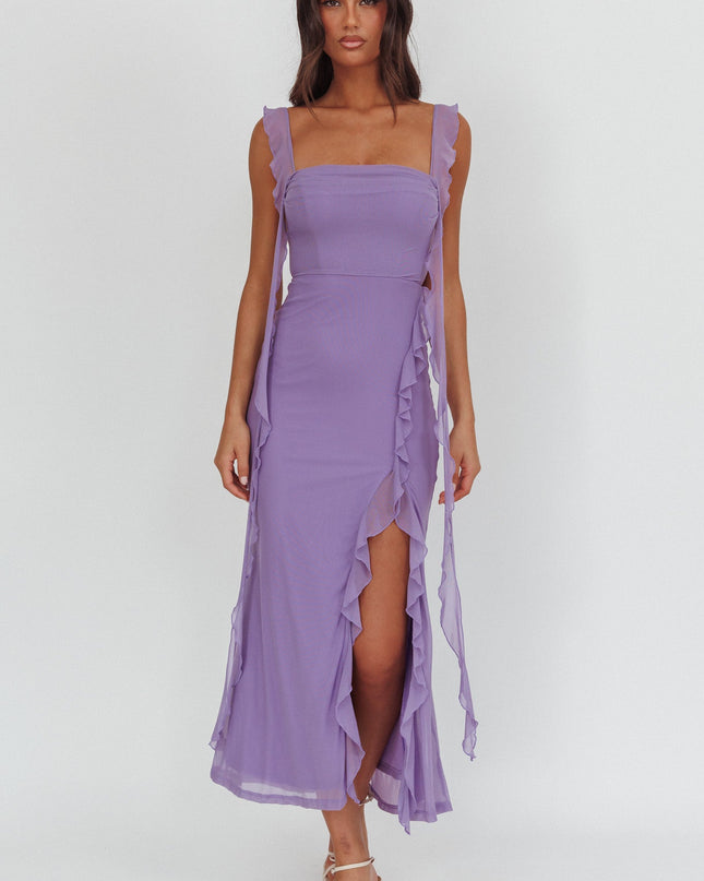 Lilac Ruffle Trim Maxi Dress