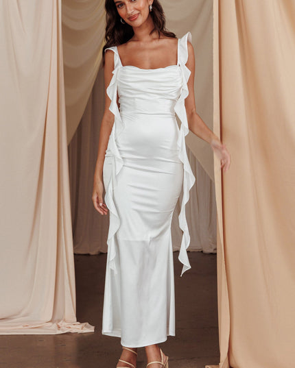 Oyster Ruffle Trim Midi Dress