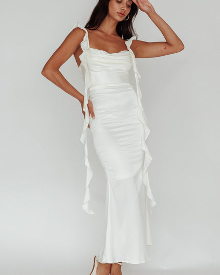 Oyster Ruffle Trim Midi Dress