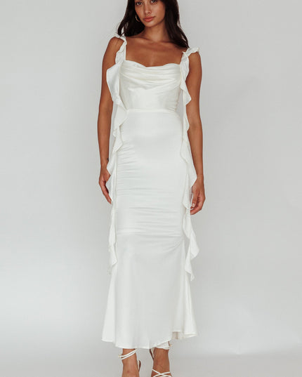 Oyster Ruffle Trim Midi Dress