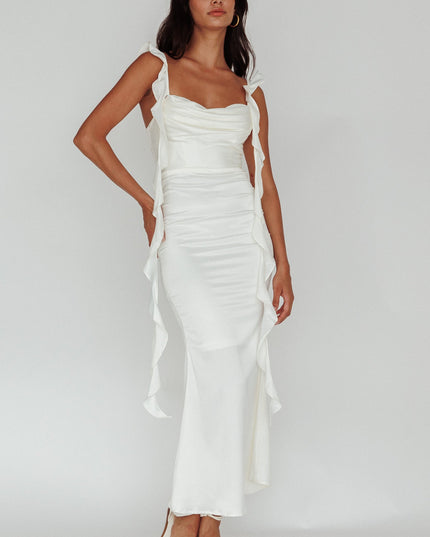 Oyster Ruffle Trim Midi Dress