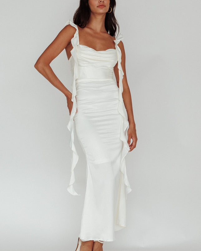 Oyster Ruffle Trim Midi Dress