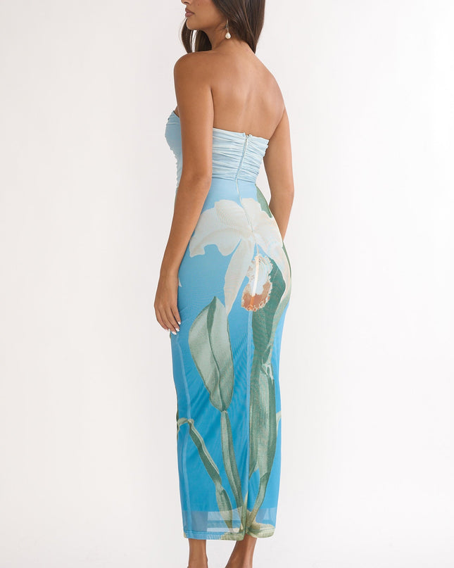 Blue Strapless Midi Dress Orchid
