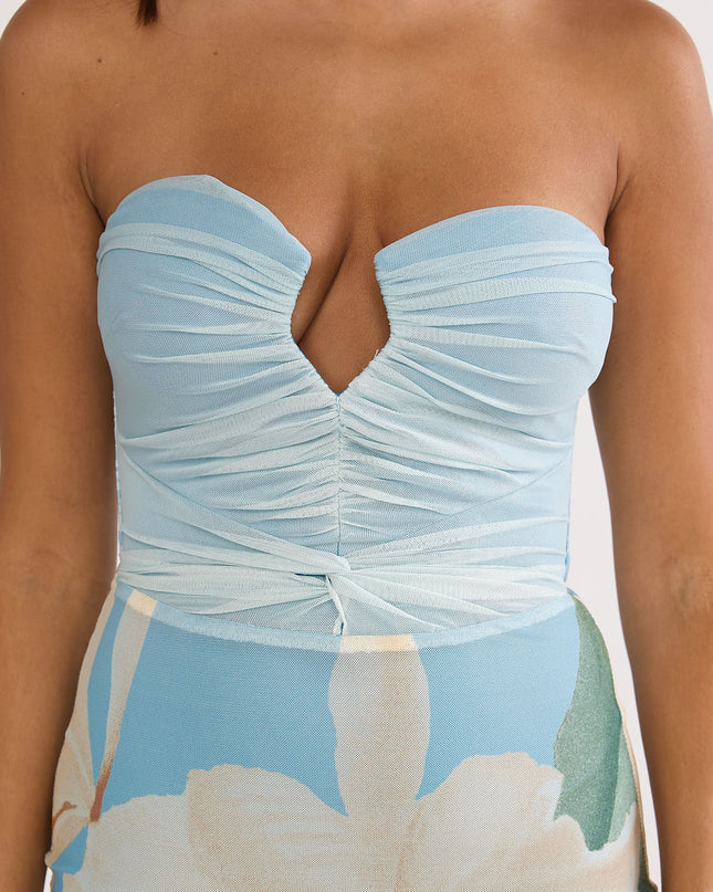 Blue Strapless Midi Dress Orchid