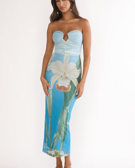 Blue Strapless Midi Dress Orchid