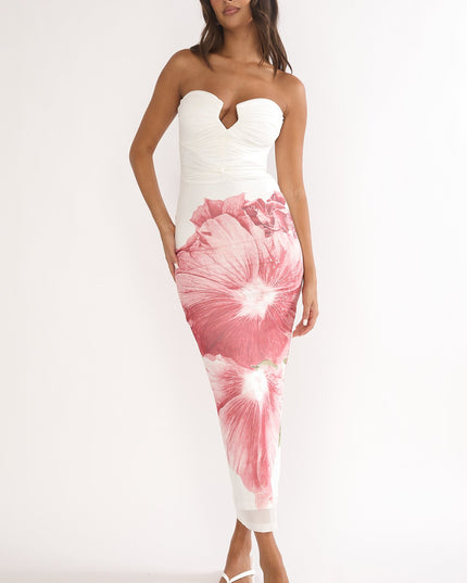 Fuchsia Strapless Midi Dress Hibiscus