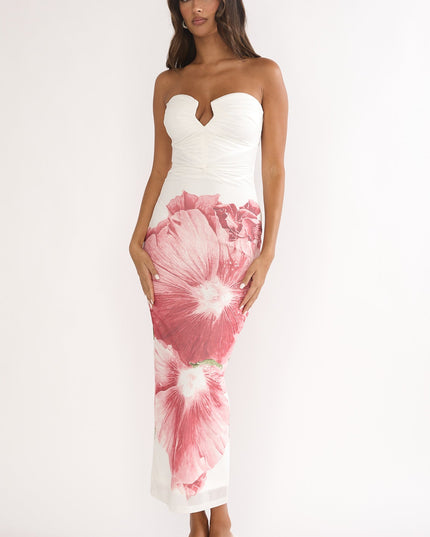 Fuchsia Strapless Midi Dress Hibiscus
