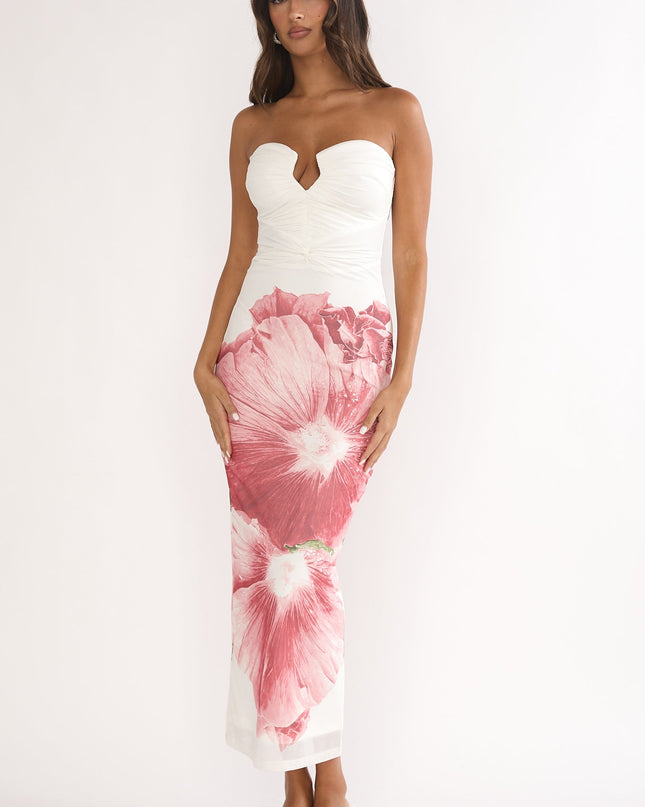 Fuchsia Strapless Midi Dress Hibiscus