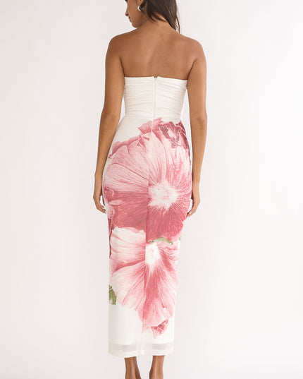 Fuchsia Strapless Midi Dress Hibiscus