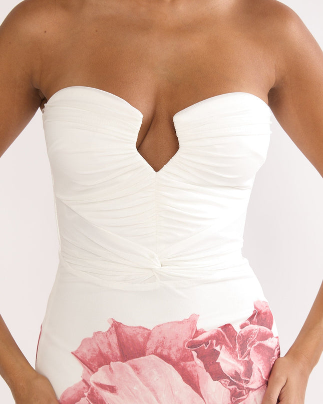 Fuchsia Strapless Midi Dress Hibiscus