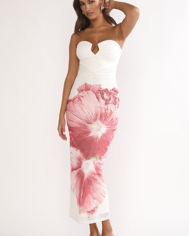Fuchsia Strapless Midi Dress Hibiscus