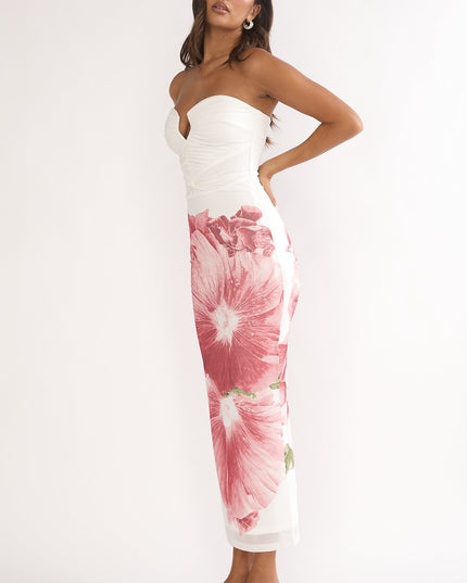 Fuchsia Strapless Midi Dress Hibiscus